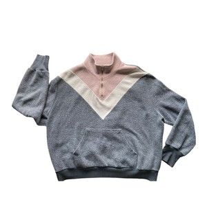 Wildfox Womens Soto Warmup Sweatshirt Size M Gray Pink ColorBlock Fleece 1/4 Zip